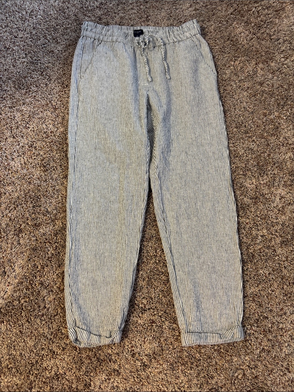J. Crew Blue and White Striped Drawstring Linen Blend Pants